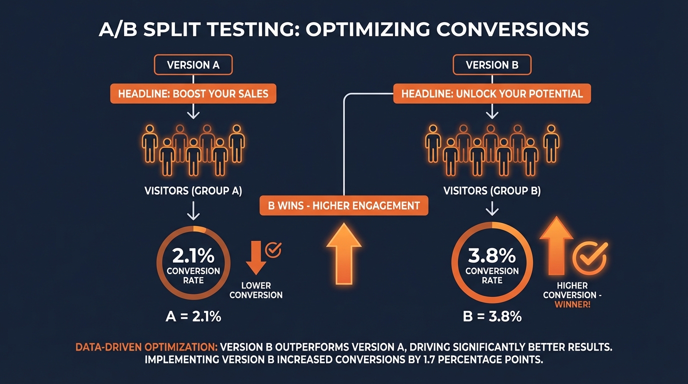 A/B split test: two variants, two conversion rates, one clear winner